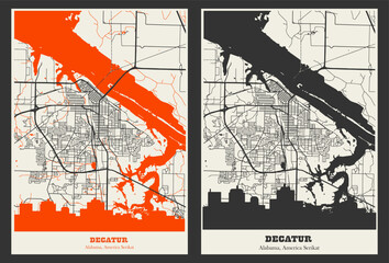 Decatur, Alabama, minimalist US map poster