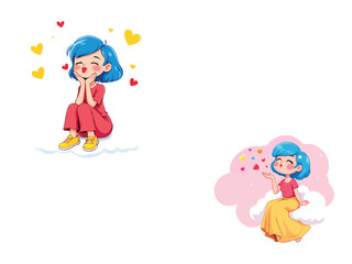 Vsai cute cartoon girl sending love, blowing kiss