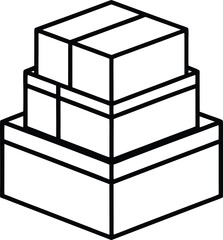 Minimalist single line drawing of three stacked boxes in isometric view package delivery vector illustration EPS file download.