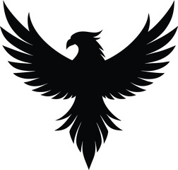 Black silhouette of a phoenix with outstretched wings on white background bird vector illustration EPS file download.