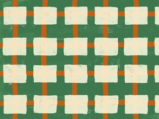 green, check, pattern, orange, cream, line,
