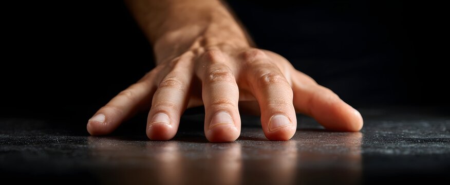 A hand's firm press evokes the heavy emotion of suppression and restraint.