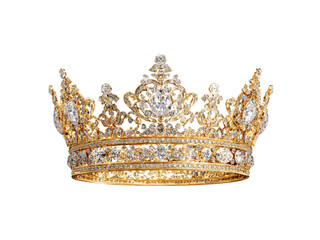 Regal golden crown adorned with sparkling diamonds, Isolated On White Background, Png Transparent