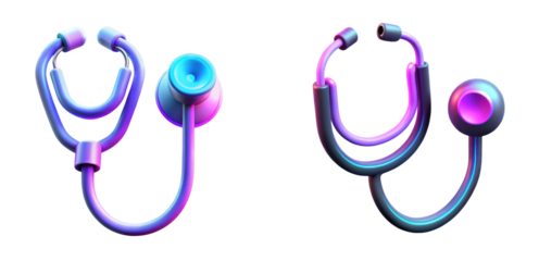 High quality photo of two stylized stethoscopes with vibrant neon colors isolated on transparent background