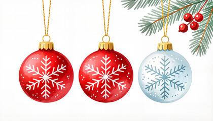 Christmas ornaments in red and blue with snowflake engravings  