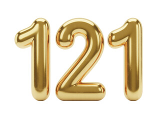 Radiant golden number 121 balloons gleam with luxurious shine, perfect for celebrating milestones and achievements with impactful visual flair.