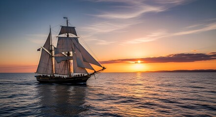 Sailing ship sailboat ocean sea sunset water travel vessel marine nautical sky adventure horizon voyage