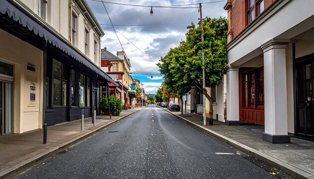 Empty street lined with historic buildings