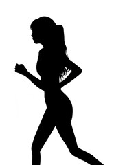 ロングウエーブヘアーで走る若い女性シルエット