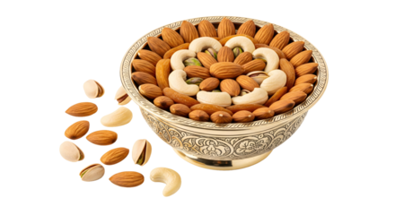 Bowl of dry fruits PNG traditional festive food natural design Bowl of dry fruits PNG badam kaju pista mix

