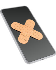 Repair and service of smartphone phone. Cross Band Aid on the screen of smartphone , transparent background