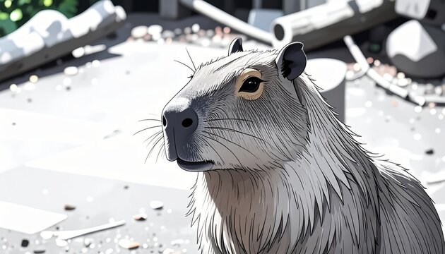 A digitally rendered capybara gazes thoughtfully, showcasing stylized linework and