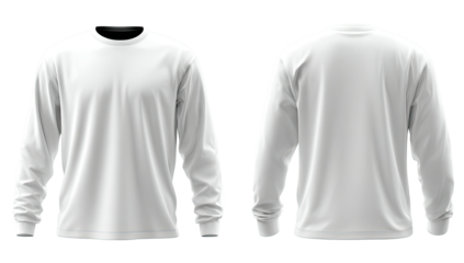 Front and back view of a plain white long-sleeve t-shirt