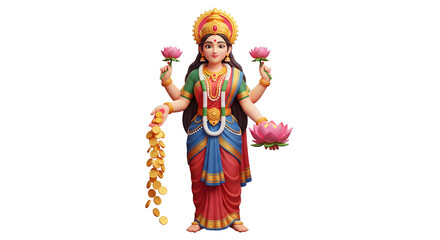 Fototapeta premium Mata Laxmi standing PNG divine Hindu goddess, prosperity and wealth deity, spiritual illustration, Diwali and festive decoration 