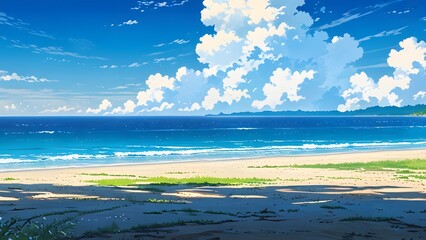 エメラルドグリーンの海と白い砂浜と青い空