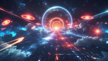 Blue with red composition - High quality digital art perfect for creative projects