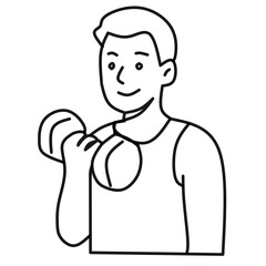 Outline Fitness Man Lifting Dumbbell Illustration
