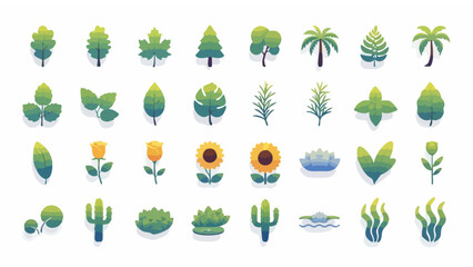 Green, Flowers icon set