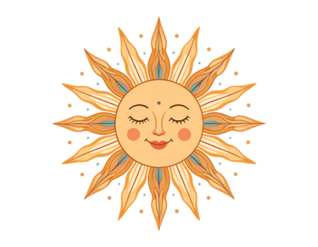Whimsical bohemian sunburst transparent background
