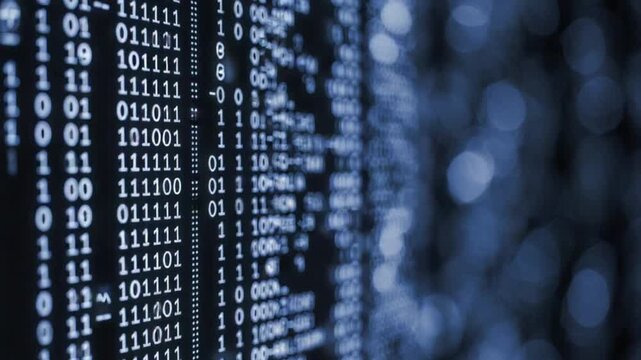 Binary code display showcases data processing and digital information technology concept
