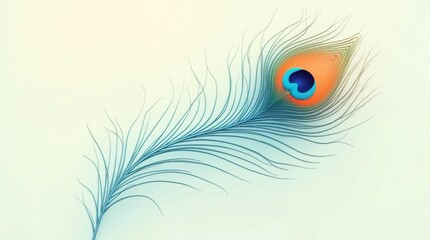 Vibrant Abstract Peacock Feather Design with Colorful Eye Pattern and Delicate Lines on a Soft Background