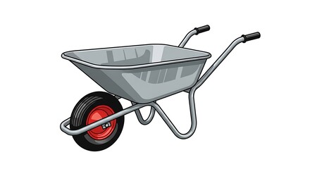 Stylized Illustration of a SingleWheeled Garden Cart with Red Rim.