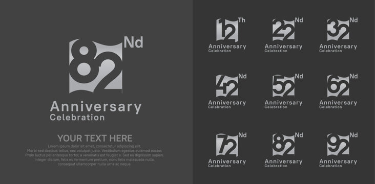 Anniversary logo set vector design, silver color for celebration event