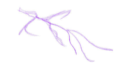 Hand drawn purple pencil lines, circles, stripes and squiggly lines on transparent background.