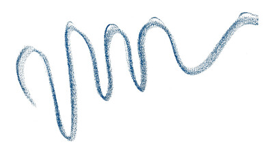 Hand drawn blue pencil lines, circles, stripes and squiggly lines on transparent background.