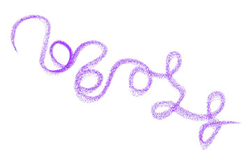 Hand drawn purple pencil lines, circles, stripes and squiggly lines on transparent background.