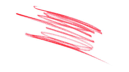 Hand drawn red pencil lines, circles, stripes and squiggly lines on transparent background.