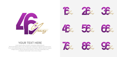 Anniversary logo set vector design, purple and gold color for celebration event