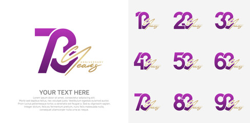 Anniversary logo set vector design, purple and gold color for celebration event