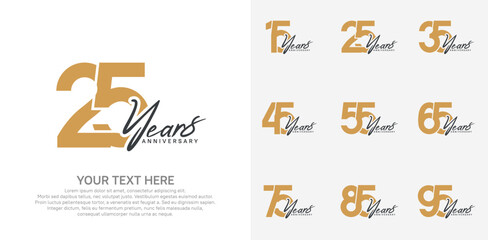 Anniversary logo set vector design, brown color for celebration event