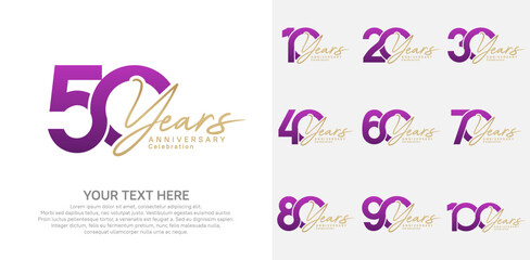 Anniversary logo set vector design, purple and gold color for celebration event