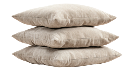 Three beige velvet cushions stacked