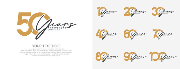 Anniversary logo set vector design, brown and black color for celebration event