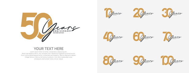 Fototapeta premium Anniversary logo set vector design, brown and black color for celebration event