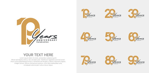 Anniversary logo set vector design, brown and black color for celebration event