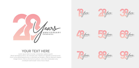 Anniversary logo set vector design, pink and black color for celebration event