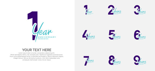 Anniversary logo set vector design, blue color for celebration event