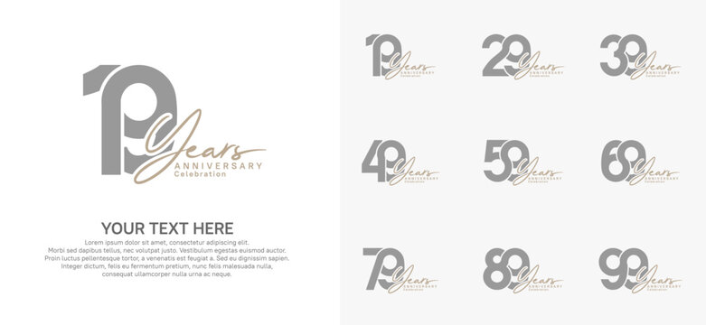 Anniversary logo set vector design, gray color for celebration event