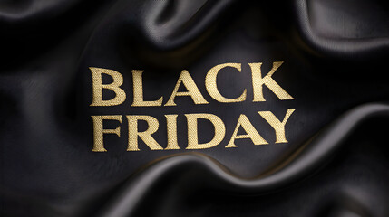 Black Friday golden text on luxury black silk fabric for premium retail sale promotion and holiday shopping design
