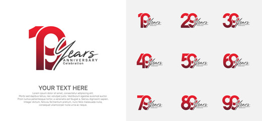 Anniversary logo set vector design, red color for celebration event