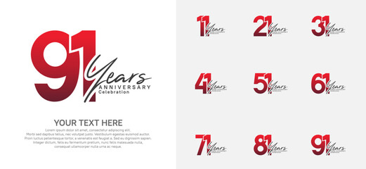Anniversary logo set vector design, red color for celebration event