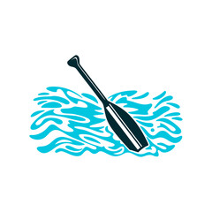Kayak Paddle in Water Ripple Graphic Icon Kayak Paddle Single bladed paddle dipped into stylised water ripple