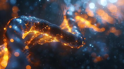 Abstract swirling particles of fire and ice, digitally generated.