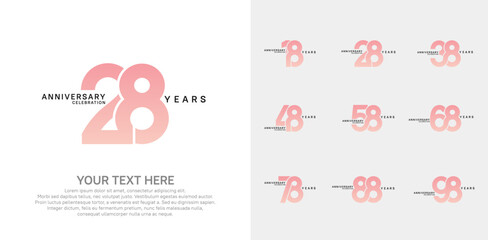 Anniversary logo set vector design, pink color for celebration event