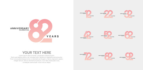 Anniversary logo set vector design, pink color for celebration event