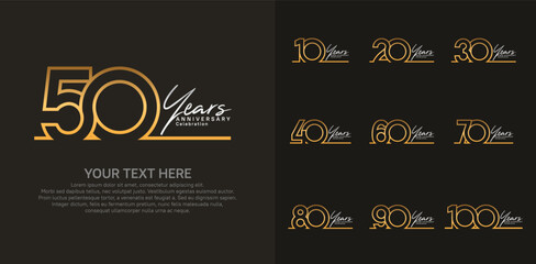 Anniversary logo set vector design, gold and silver color for celebration event